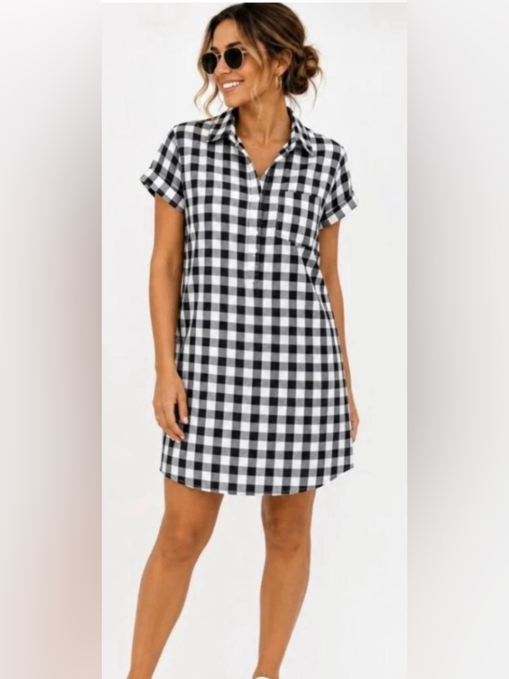 J. Crew Black and White Gingham Shift Dress size S